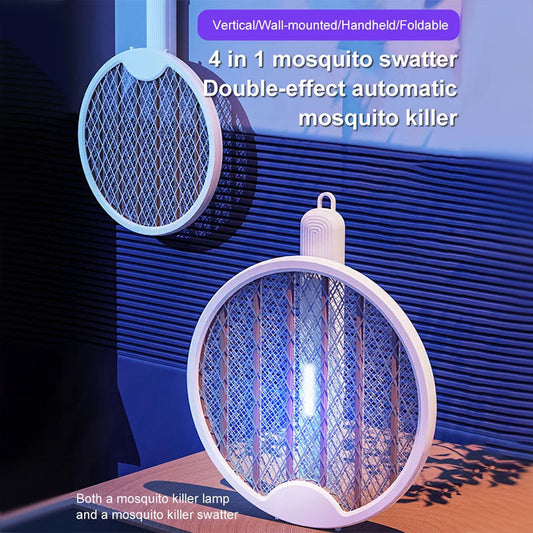 2-in-1 Electric Shock Trap USB Rechargeable Folding Electric Mosquito Swatter