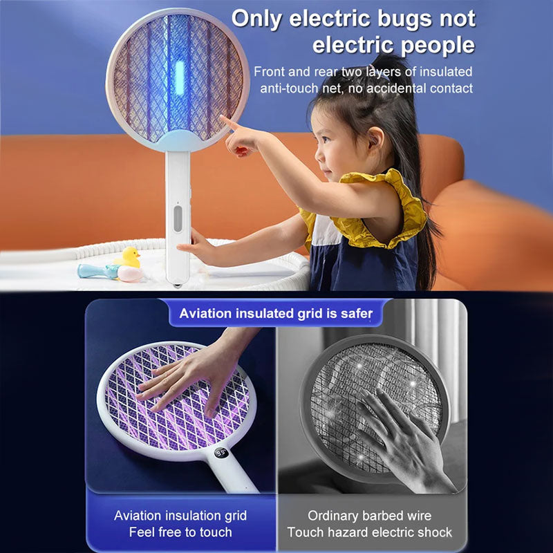 2-in-1 Electric Shock Trap USB Rechargeable Folding Electric Mosquito Swatter
