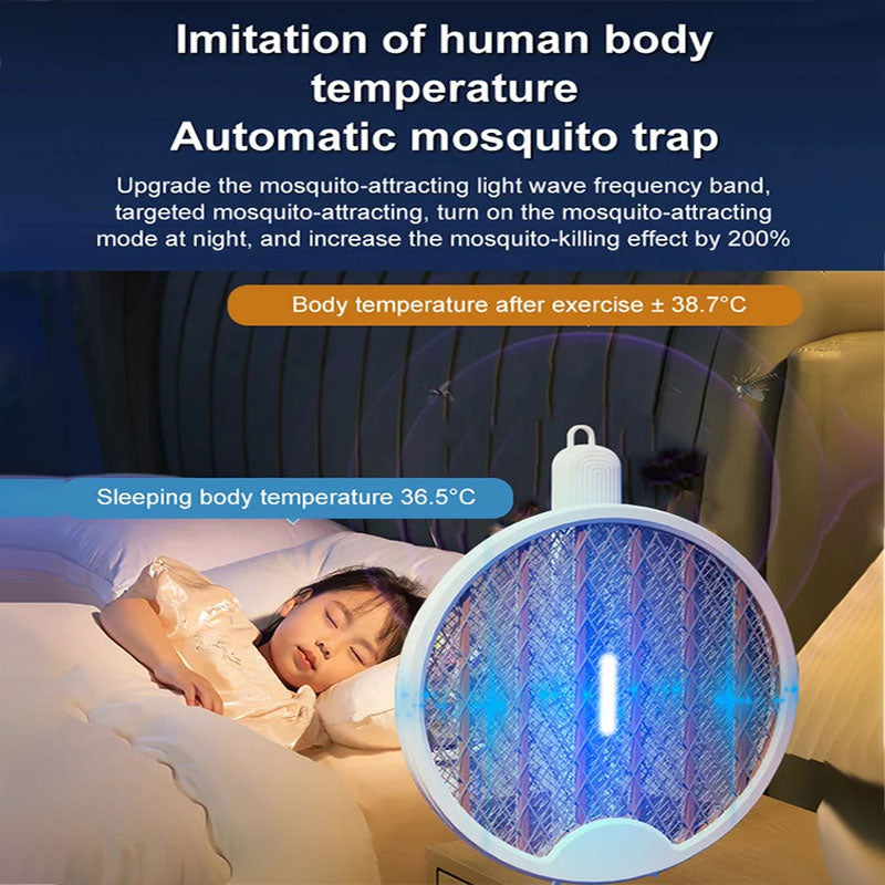 2-in-1 Electric Shock Trap USB Rechargeable Folding Electric Mosquito Swatter